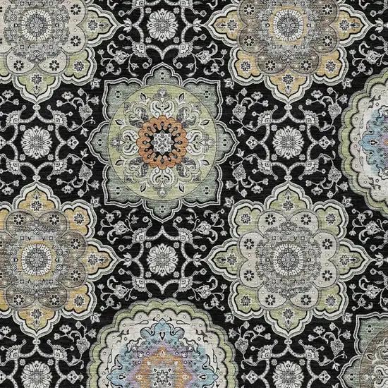 Black And Ivory Floral Medallion Washable Indoor Outdoor Area Rug Photo 5