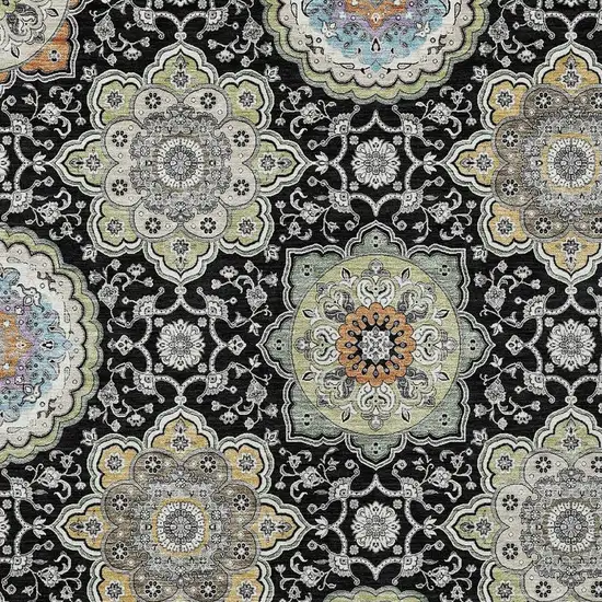 Black And Ivory Floral Medallion Washable Indoor Outdoor Area Rug Photo 5