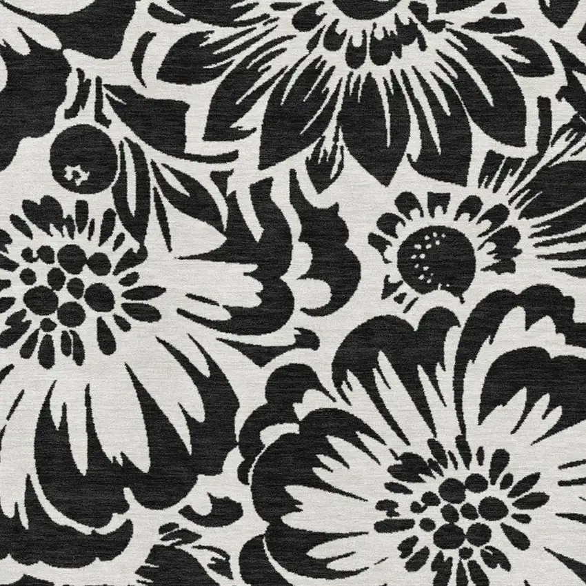 Black And Ivory Floral Washable Area Rug With UV Protection Photo 3