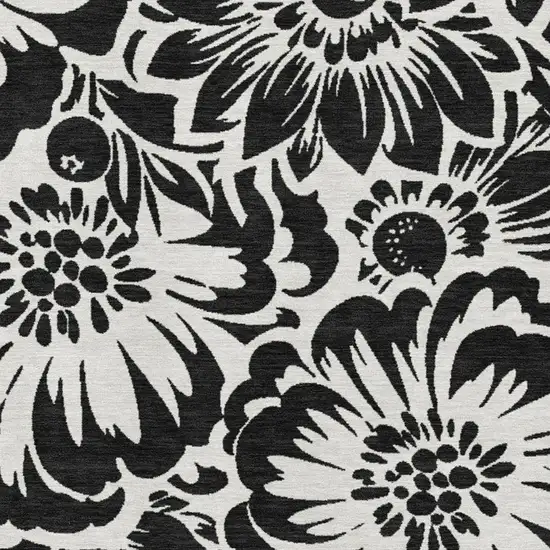 Black And Ivory Floral Washable Area Rug With UV Protection Photo 3