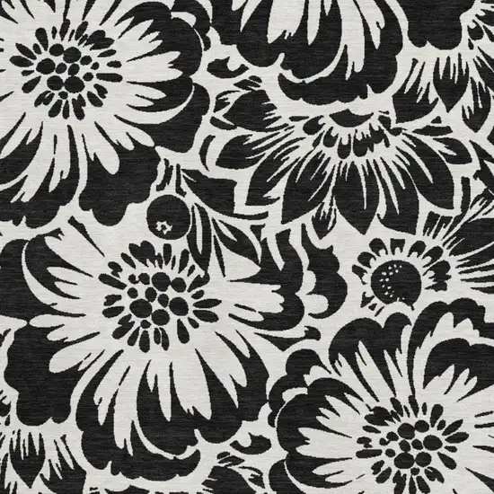 Black And Ivory Floral Washable Area Rug With UV Protection Photo 4