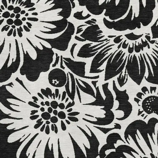 Black And Ivory Floral Washable Area Rug With UV Protection Photo 3