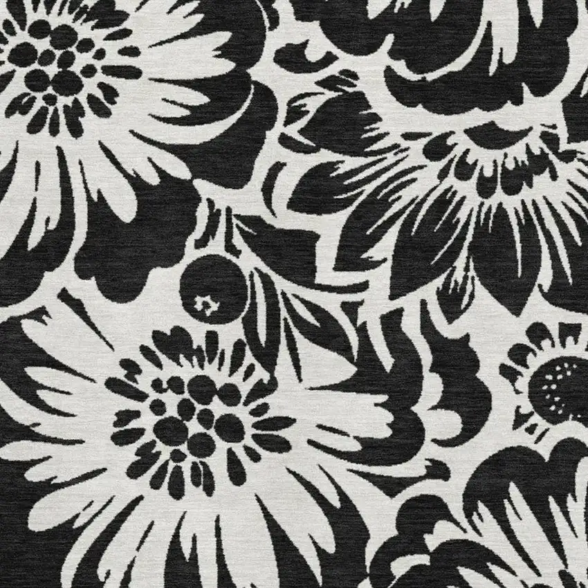 Black And Ivory Floral Washable Area Rug With UV Protection Photo 3