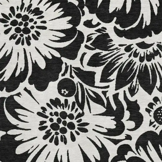 Black And Ivory Floral Washable Area Rug With UV Protection Photo 3