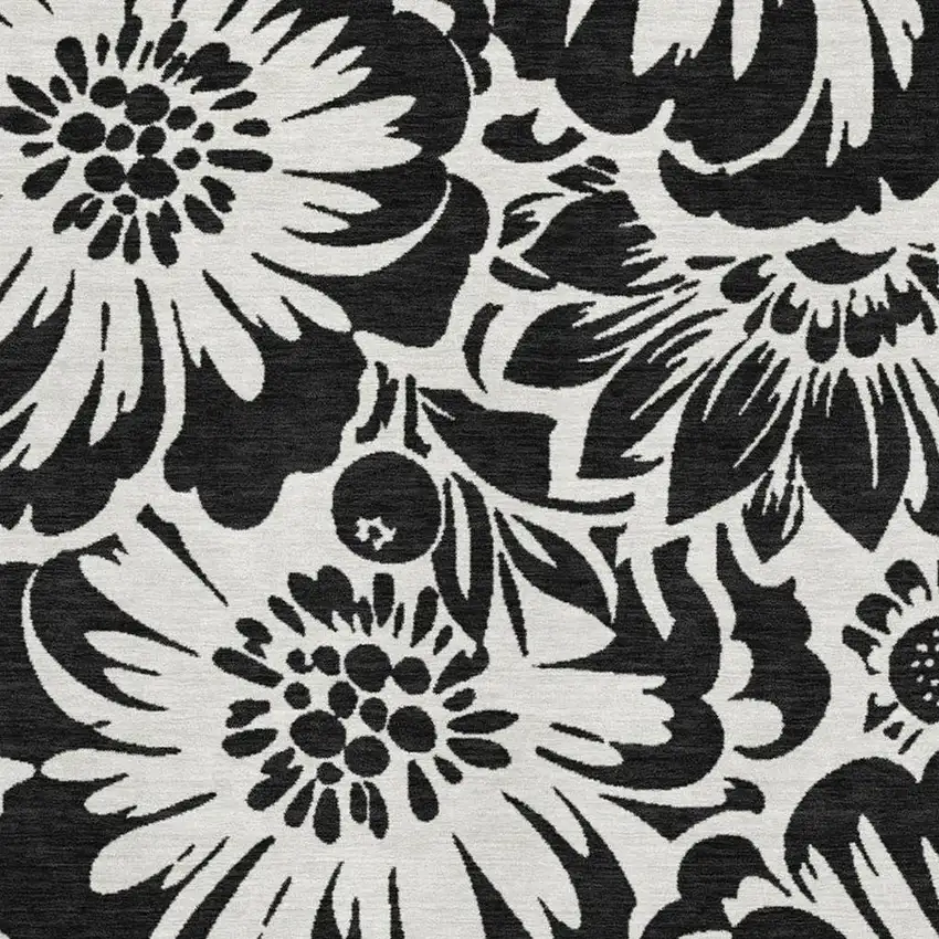 Black And Ivory Floral Washable Area Rug With UV Protection Photo 3