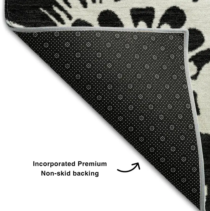 Black And Ivory Floral Washable Area Rug With UV Protection Photo 7