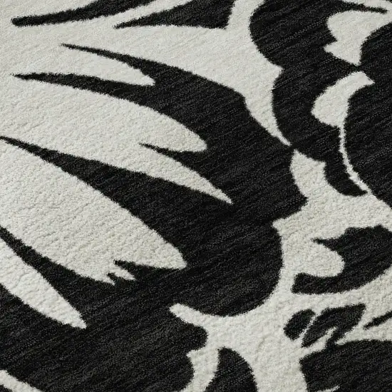 Black And Ivory Floral Washable Area Rug With UV Protection Photo 9