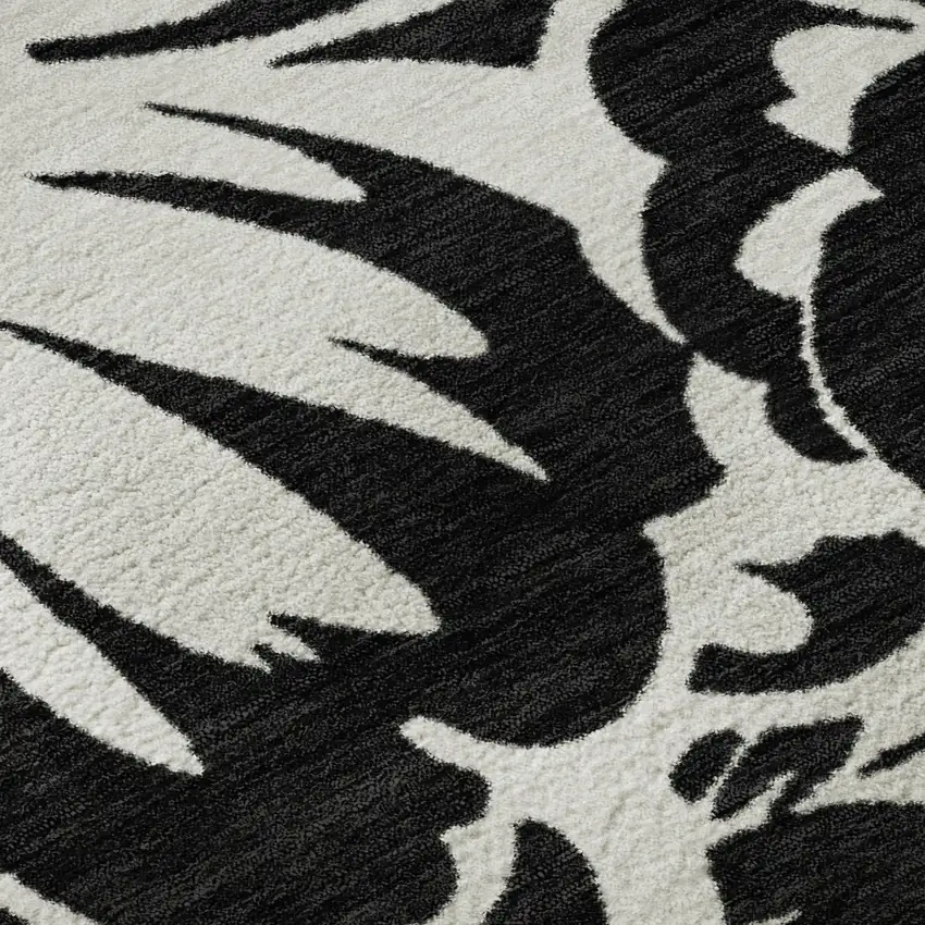 Black And Ivory Floral Washable Area Rug With UV Protection Photo 9