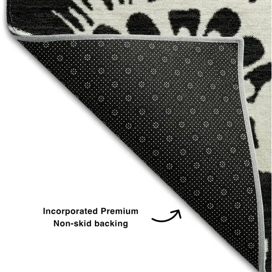Black And Ivory Floral Washable Area Rug With UV Protection Photo 7