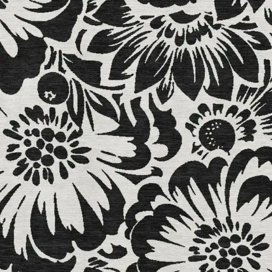 Black And Ivory Floral Washable Area Rug With UV Protection Photo 3