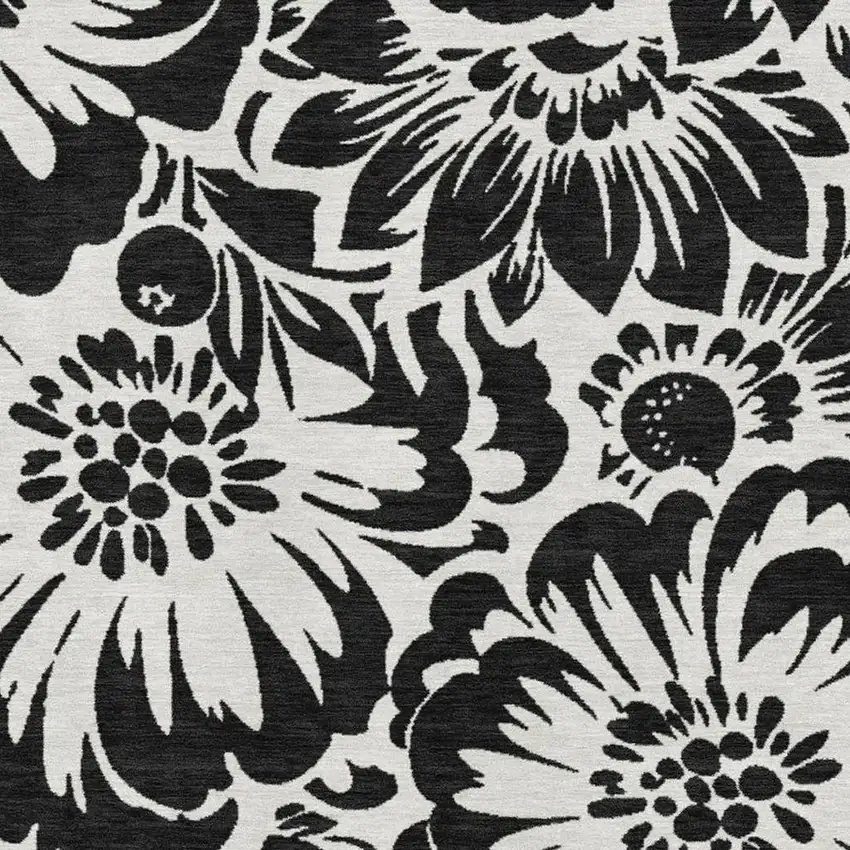 Black And Ivory Floral Washable Area Rug With UV Protection Photo 3