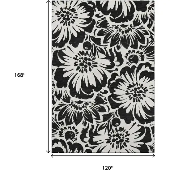Black And Ivory Floral Washable Area Rug With UV Protection Photo 3