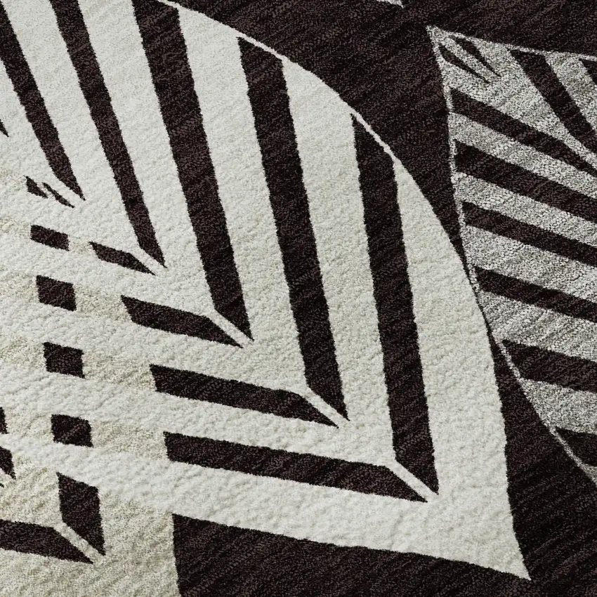 Black And Ivory Floral Washable Area Rug With UV Protection Photo 9