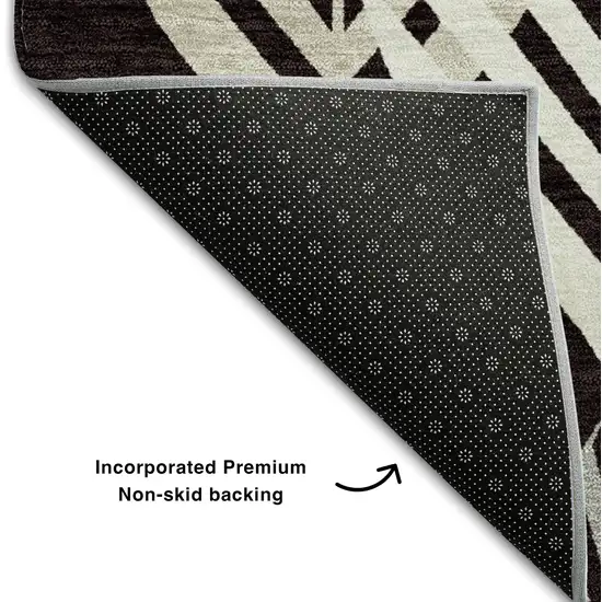 Black And Ivory Floral Washable Area Rug With UV Protection Photo 6