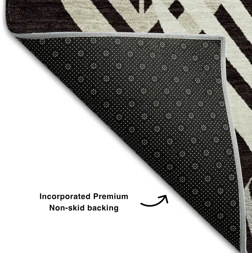 Black And Ivory Floral Washable Area Rug With UV Protection Photo 6