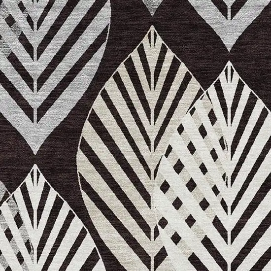 Black And Ivory Floral Washable Area Rug With UV Protection Photo 3