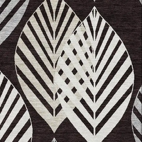 Black And Ivory Floral Washable Area Rug With UV Protection Photo 3