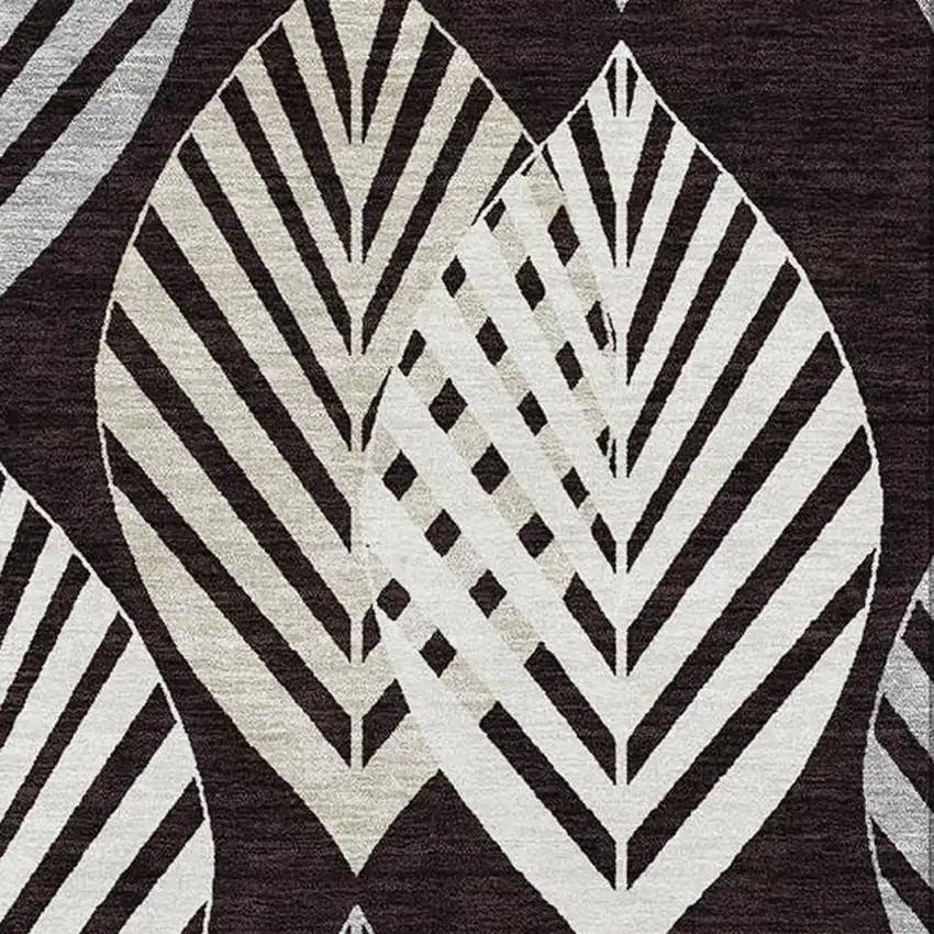 Black And Ivory Floral Washable Area Rug With UV Protection Photo 3