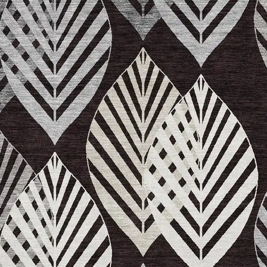 Black And Ivory Floral Washable Area Rug With UV Protection Photo 3