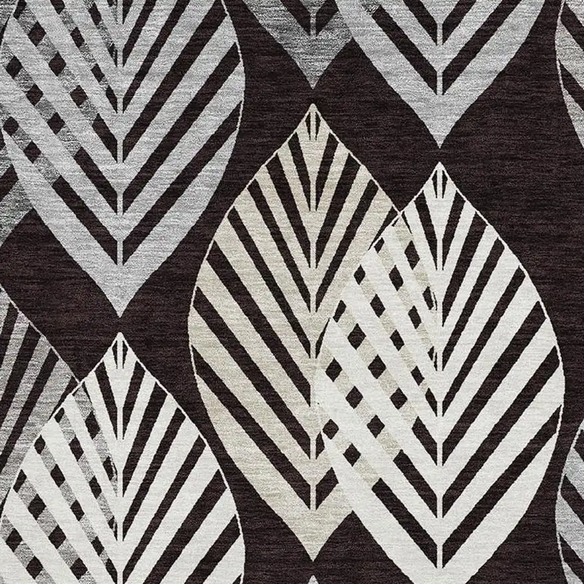 Black And Ivory Floral Washable Area Rug With UV Protection Photo 3