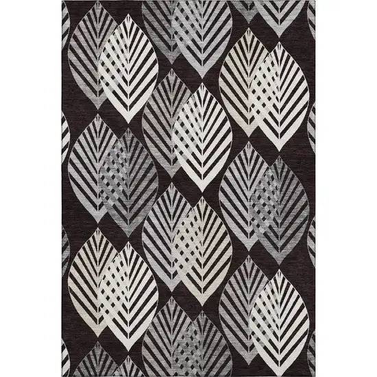Black And Ivory Floral Washable Area Rug With UV Protection Photo 1