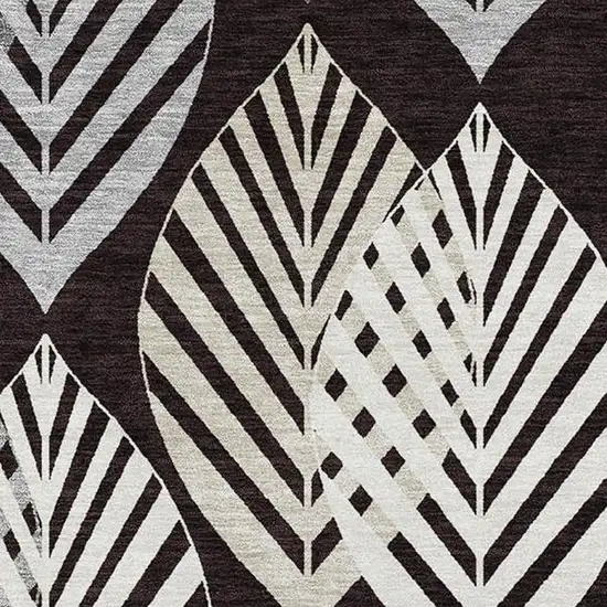 Black And Ivory Floral Washable Area Rug With UV Protection Photo 3