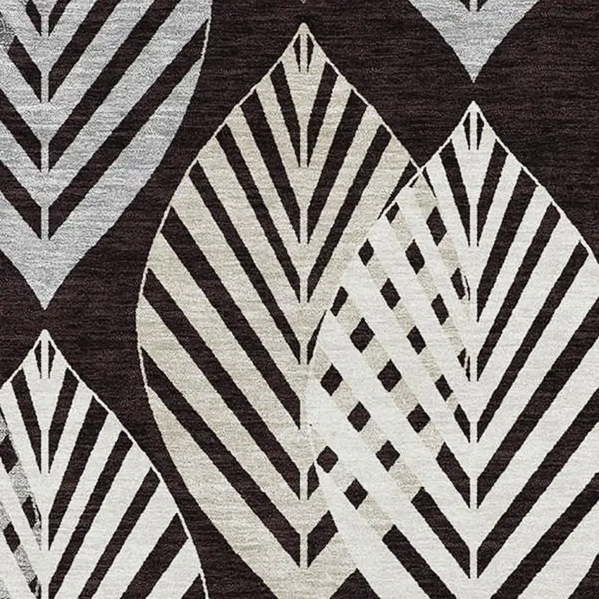 Black And Ivory Floral Washable Area Rug With UV Protection Photo 3