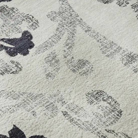 Black And Ivory Floral Washable Area Rug With UV Protection Photo 9