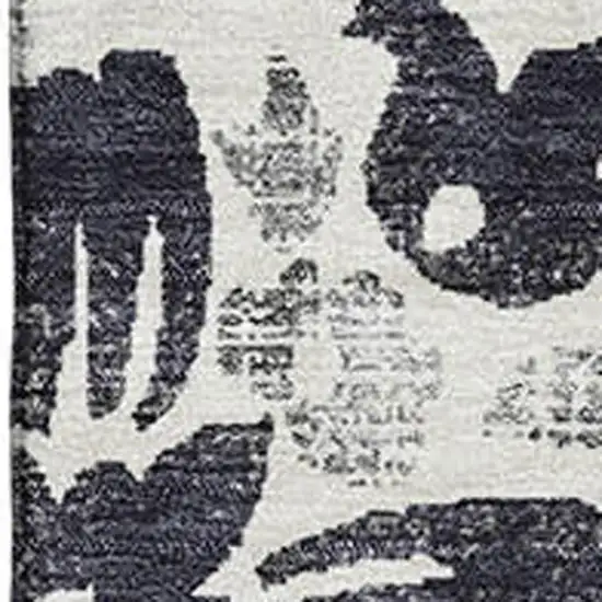 Black And Ivory Floral Washable Area Rug With UV Protection Photo 3