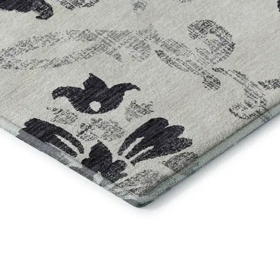 Black And Ivory Floral Washable Area Rug With UV Protection Photo 8