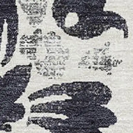 Black And Ivory Floral Washable Area Rug With UV Protection Photo 3