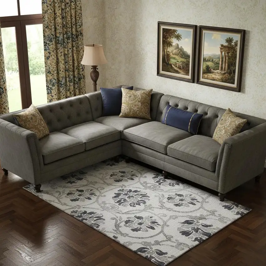 Black And Ivory Floral Washable Area Rug With UV Protection Photo 1