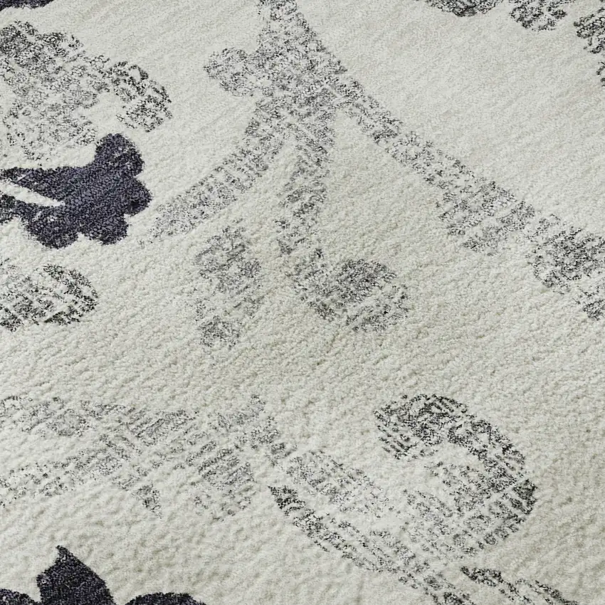 Black And Ivory Floral Washable Area Rug With UV Protection Photo 9