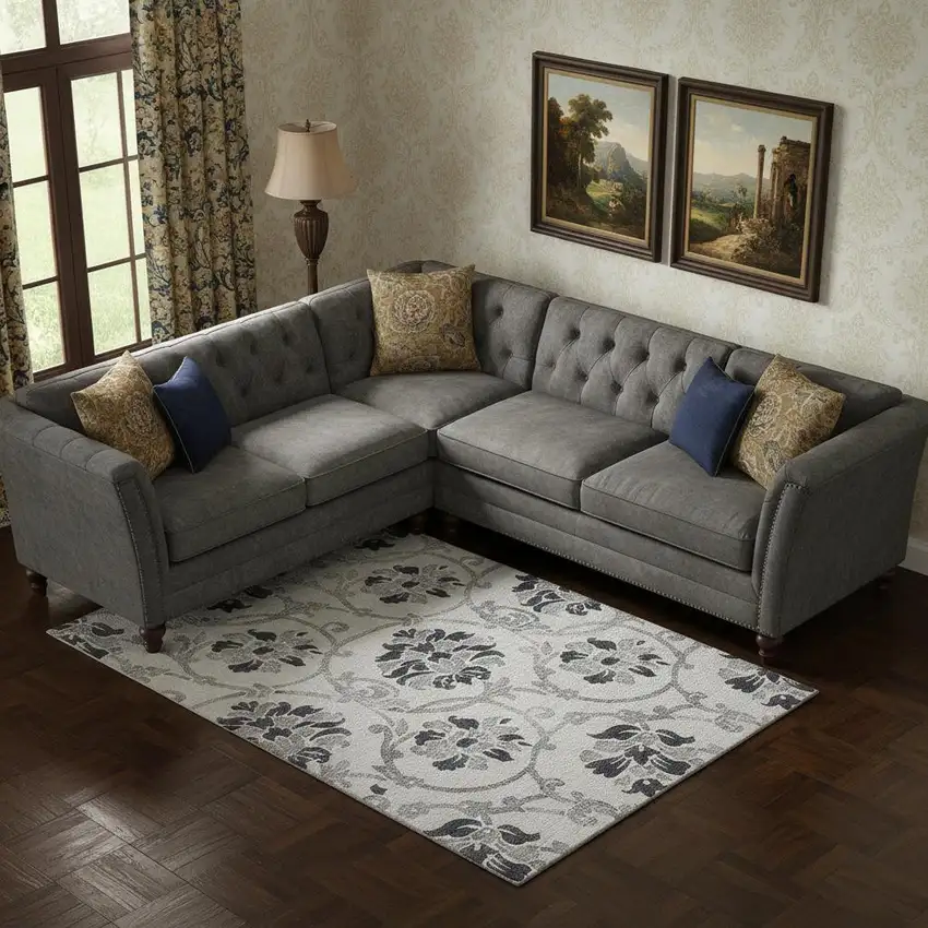 Black And Ivory Floral Washable Area Rug With UV Protection Photo 1