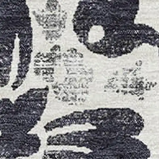 Black And Ivory Floral Washable Area Rug With UV Protection Photo 3