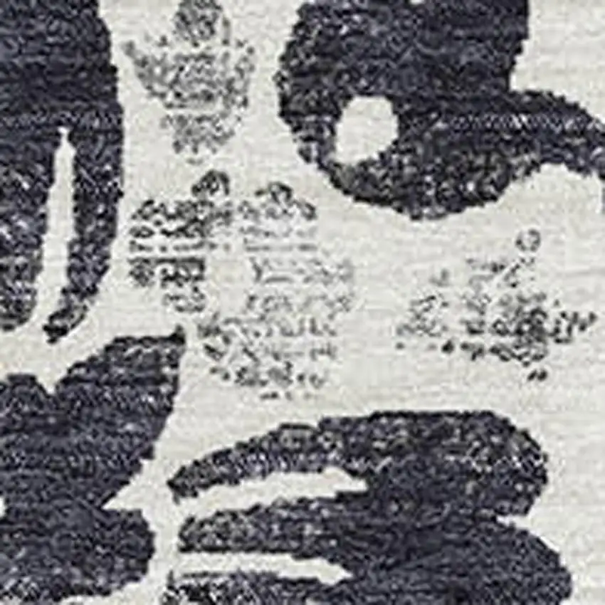 Black And Ivory Floral Washable Area Rug With UV Protection Photo 3