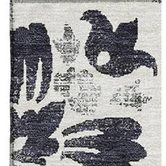 Black And Ivory Floral Washable Area Rug With UV Protection Photo 4