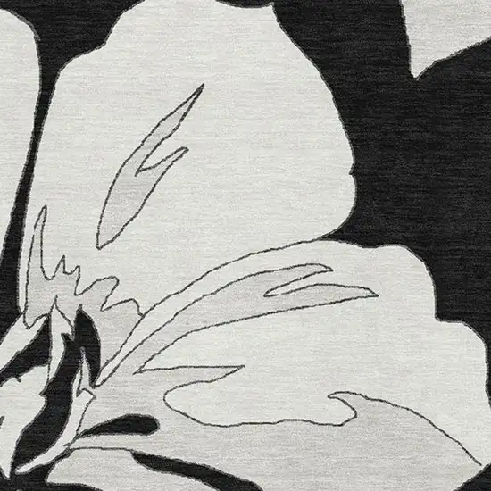 Black And Ivory Floral Washable Area Rug With UV Protection Photo 3