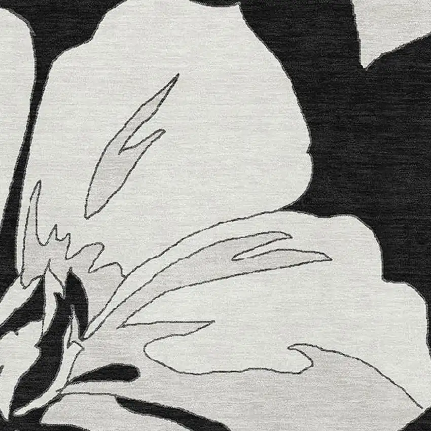 Black And Ivory Floral Washable Area Rug With UV Protection Photo 3