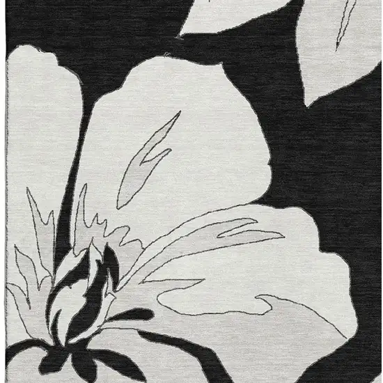 Black And Ivory Floral Washable Area Rug With UV Protection Photo 3