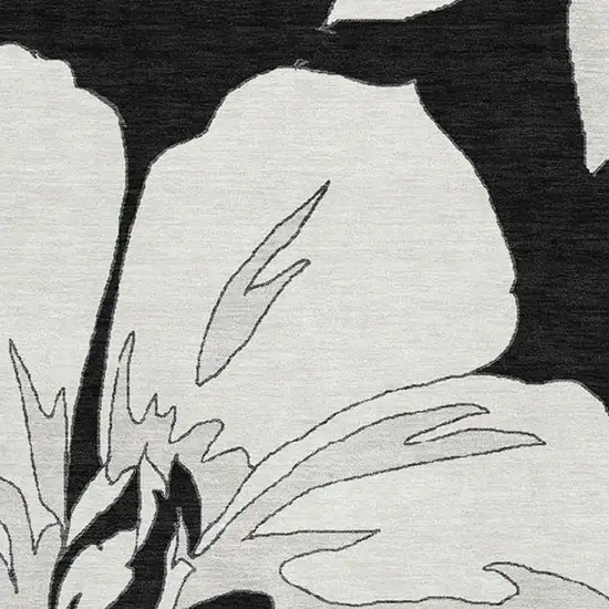 Black And Ivory Floral Washable Area Rug With UV Protection Photo 3