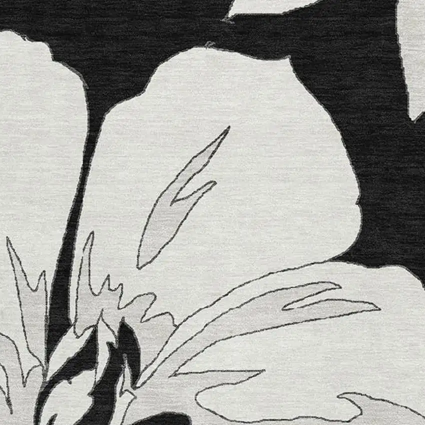 Black And Ivory Floral Washable Area Rug With UV Protection Photo 3