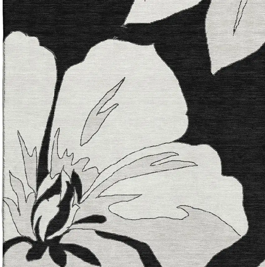 Black And Ivory Floral Washable Area Rug With UV Protection Photo 4