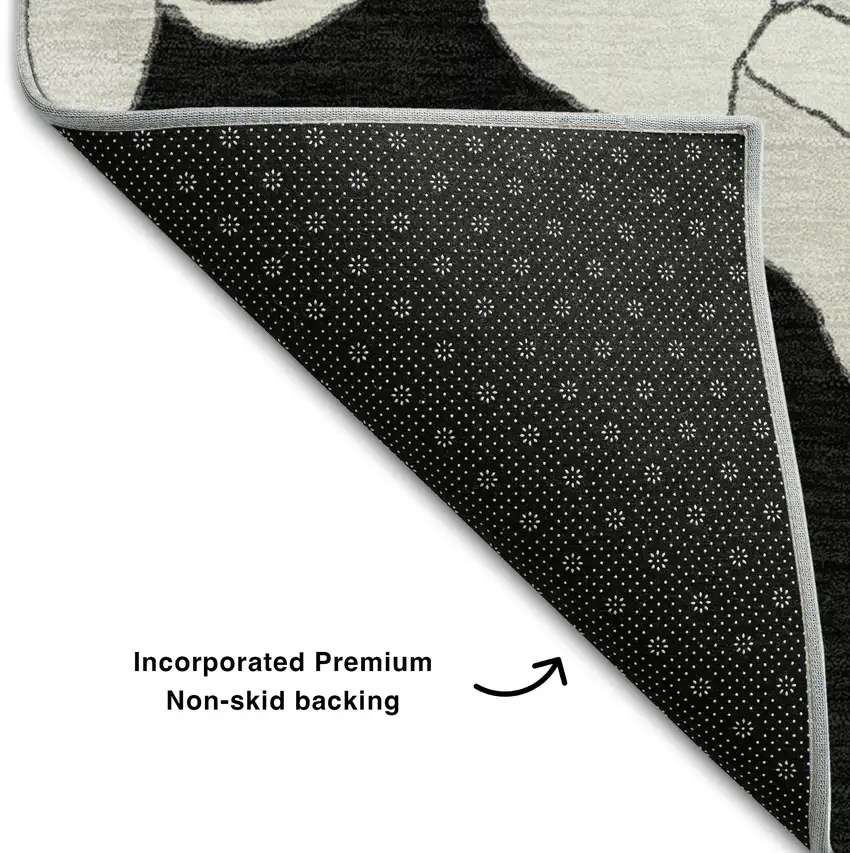 Black And Ivory Floral Washable Area Rug With UV Protection Photo 7