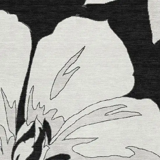 Black And Ivory Floral Washable Area Rug With UV Protection Photo 3