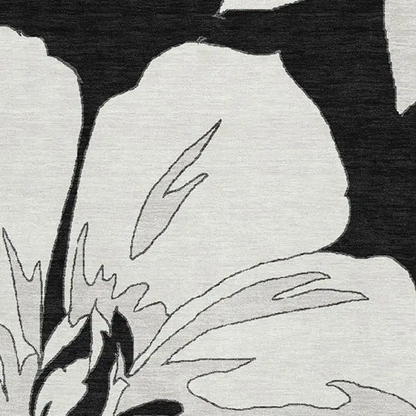 Black And Ivory Floral Washable Area Rug With UV Protection Photo 3