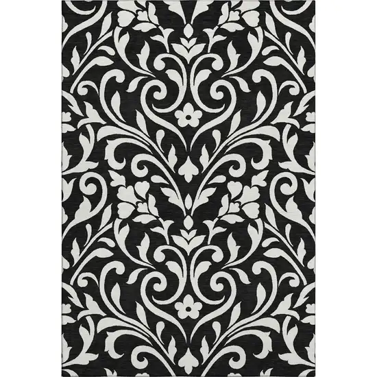 Black And Ivory Floral Washable Area Rug With UV Protection Photo 1