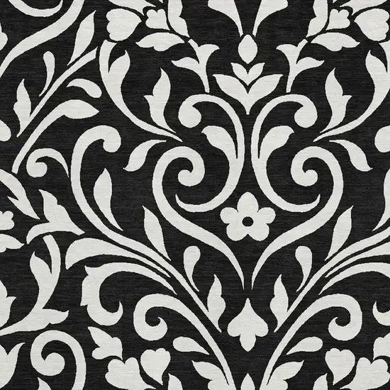 Black And Ivory Floral Washable Area Rug With UV Protection Photo 3