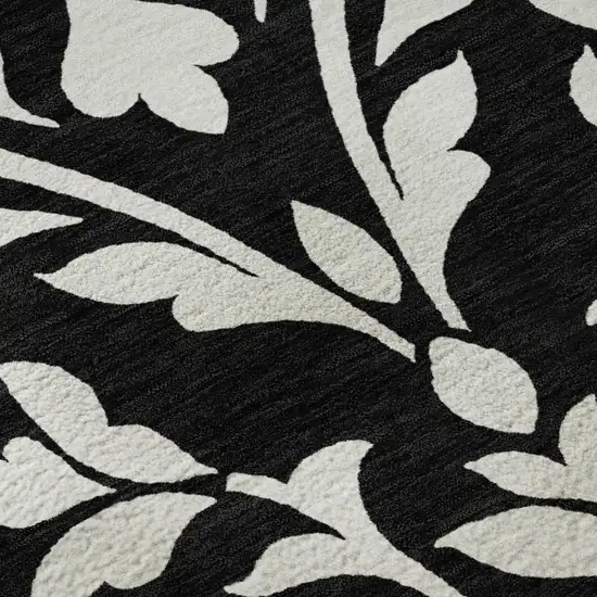Black And Ivory Floral Washable Area Rug With UV Protection Photo 8