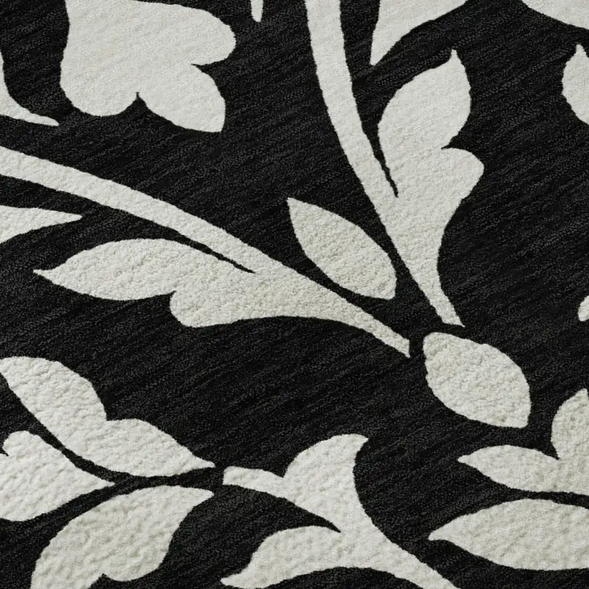 Black And Ivory Floral Washable Area Rug With UV Protection Photo 8